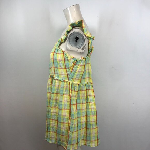 ANTHROPOLOGIE - WOMEN'S XSMALL -YELLOW PLAID RUFFLE SLEEVELESS DRESS TUNIC TOP - Picture 3 of 6